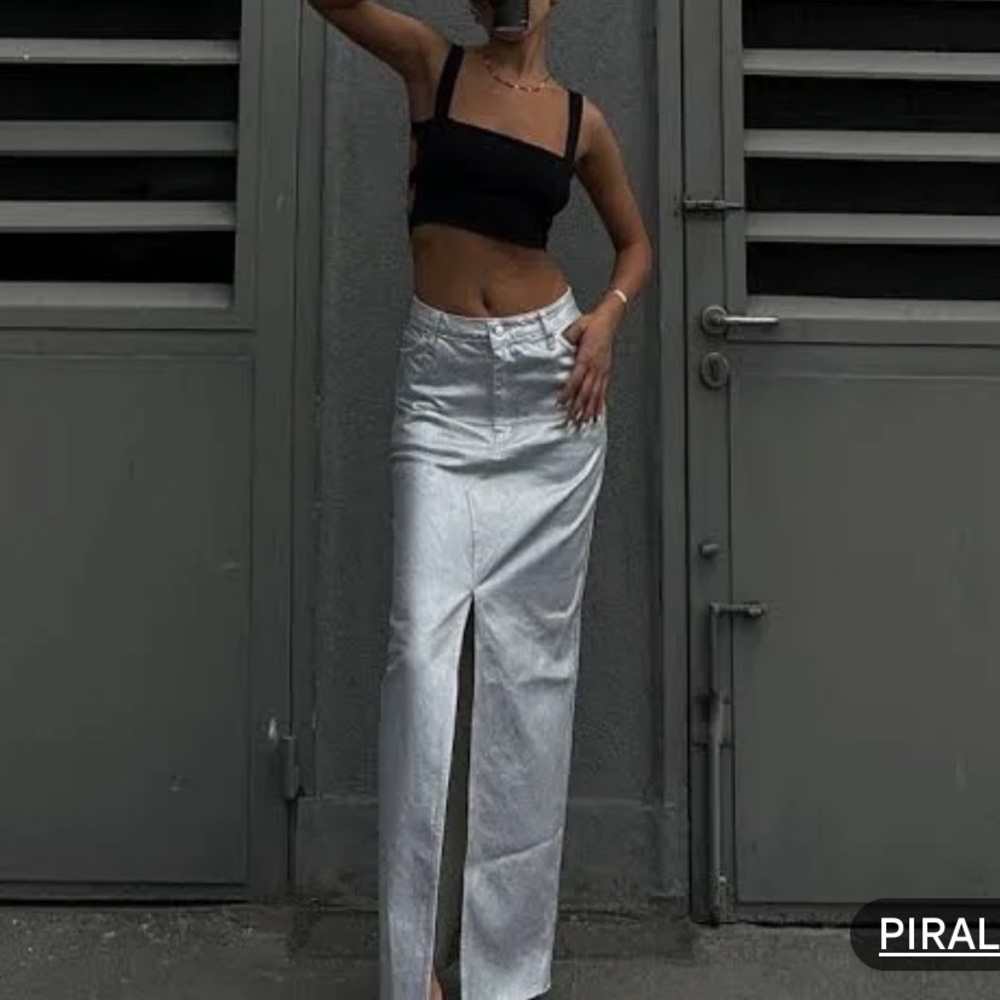 PIRAL- Silver denim maxi skirt